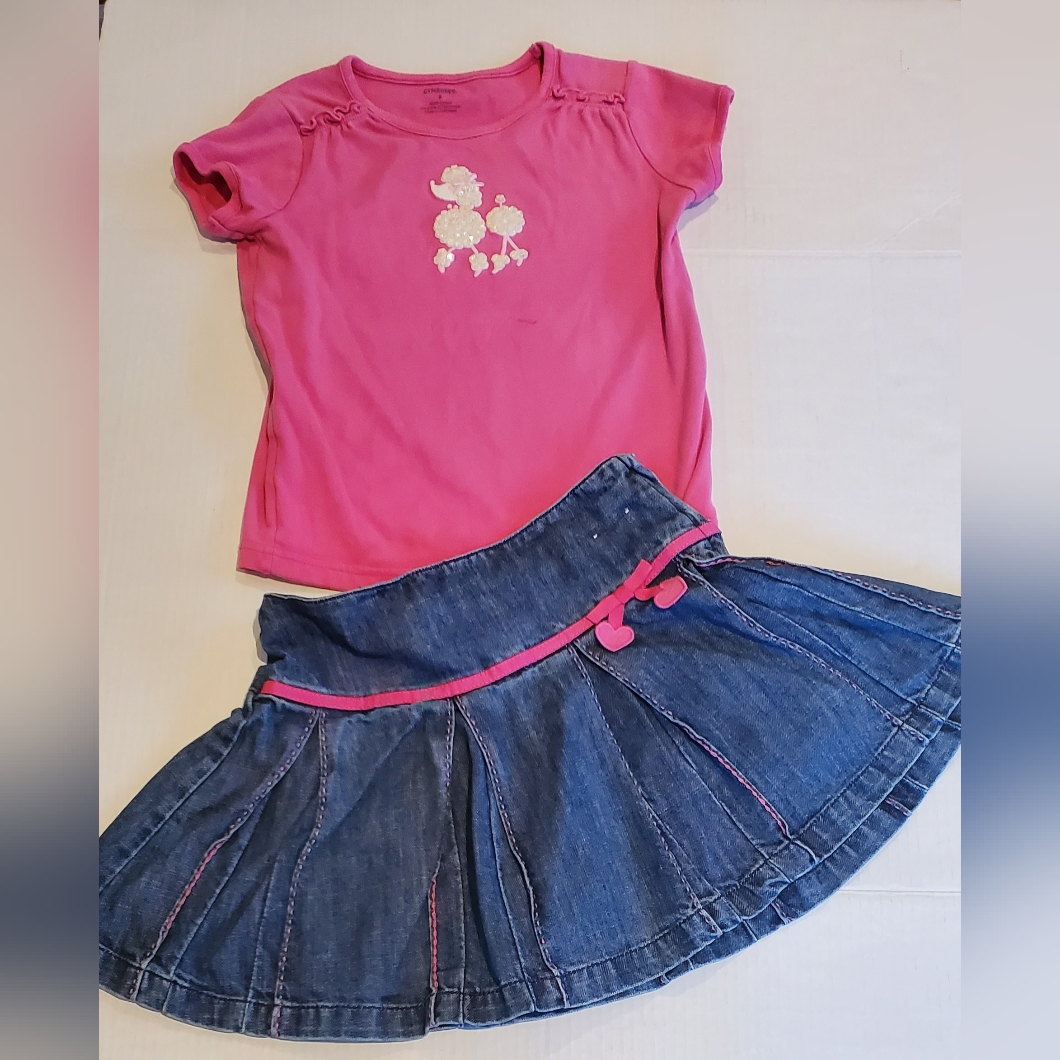 Vintage Gymboree Preppy Poodle Top And Denim Skirt Set Girls Size 8